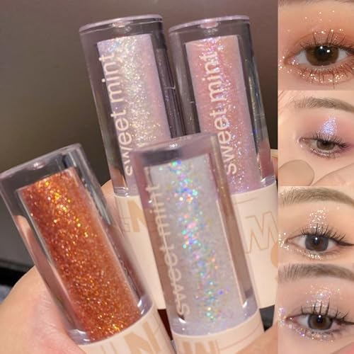 KARLOR Flüssig Glitzer Lidschatten Set, 4 PCS Glitter Eyeshadow liquid Glitzer Lidschatten Highlighter Diamond Eyeshadow Stick rosa silber golden lila shimmer shiny Perlglanz Augen Highlighter