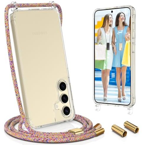UYMO Handykette Hülle mit Band kompatibel mit Samsung Galaxy S24 - | Necklace Transparent Handyhülle Case mit Schnur Abnehmbar |,Stoßfeste Schutzhülle zum Umhängen Kordel Regenbogen