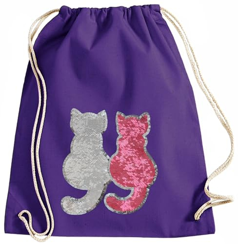 Kinder Turnbeutel Wendepailletten Katzen Sportbeutel Sportsack Turnsack Gymbag Gymsack Lila Farbe Lila