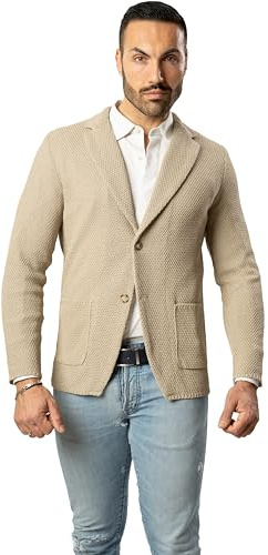Blazer in Cotone, Giacca Jacket da Uomo Slim Fit - Punto Cucitura Chicco di Riso - Artigianale, Made in Italy - Casual, Classica Sportiva