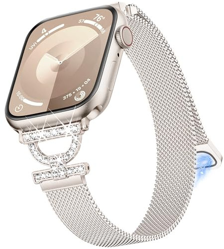 Aniaboho Armband Kompatibel mit Apple Watch Armband 42mm(Series 10) 40mm 41mm 38mm, Edelstahl D-förmige Kompatibel mit Apple Watch Ultra 2 1 10 SE 9 8 7 6 5 4 3(Polarstern)