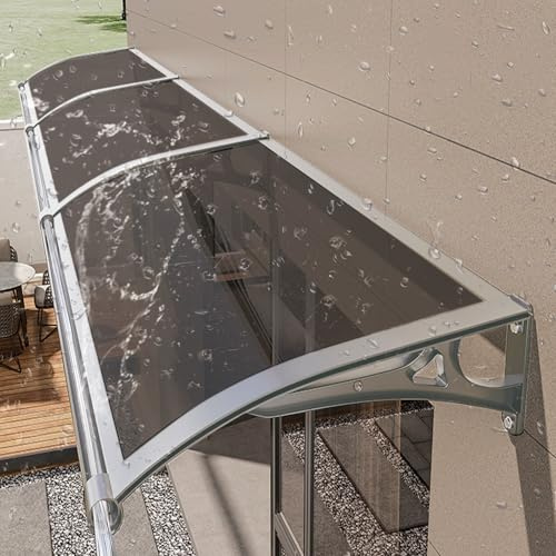Modern Front Door Awnings with Aluminum Bracket, Polycarbonate Awning & Canopies, Rain Gutter, UV Protection (L80*W180cm/L32*)