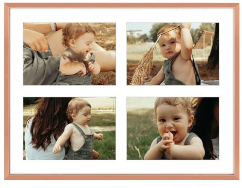 Golden State Art, 5x7 Aluminum Collage Frame, Displays 7x5 Pictures With 4 Openings Mat or One 12x16 Photo, Real Glass, Portrait/Landscape Wall Display, Rose Gold, 1 Pack