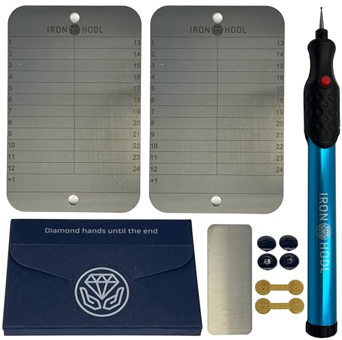 IRON HODL Steel Wallet + Gravierstift blau + Testplatte, Schrauben, Sticker, Box - (2x 24+1) Recovery Seed Phrase Metallplatte Crypto Wallet Bitcoin Wallet Crypto Cold Wallet Crypto Ledger blau