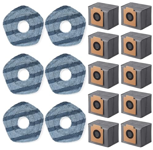 10 Pack Dust Bags Replacement + 6 Washable Vacuum Mop Cloths Compatible with Eufy Clean X8/X9/X10 Pro Omni Robot Vacuums, Washable and Reusable Soft Mopping Pad, Parts, Accessories(16 PCS)