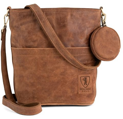 Berliner Bags Vintage Schultertasche Sofia, Umhängetasche mit 2 Riemen aus Leder, Handtasche für Frauen - Braun