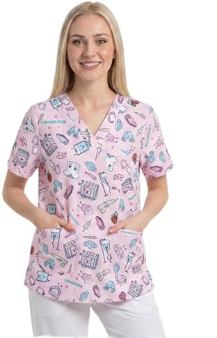 Nurse is Love Kasacks Damen Pflege | Kasak für Krankenschwestern & Arzt - Scrubs | Medizinische Berufsbekleidung mit Taschen für Verbandschere & Arzt Zubehör