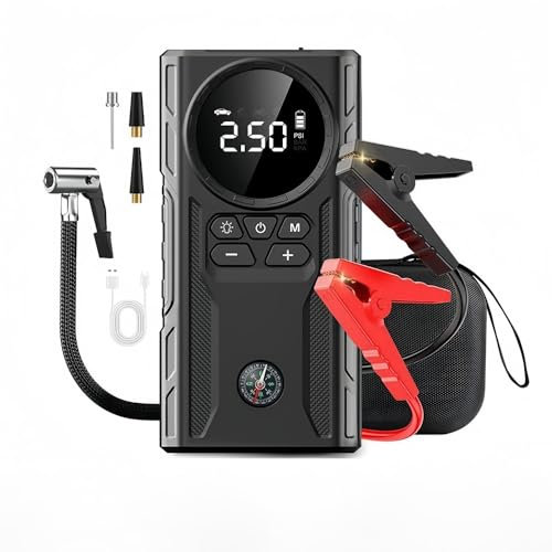 MIOLOE 1000A Jump Start Power Pack with 150PSI Air Compressor, 4-In-1 Portable 12V Car Jump Start Battery Booster, Digital Tyre Inflator, Power Bank, Emergency Light, With Storage Bag (Black)