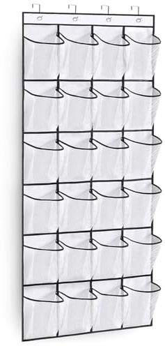 OctBird 24 Compartments Shoe Organiser Hanging Bag White,Over Door Shoe Storage,Hanging Wardrobe Storage,Wall Shoe Rack,Shoes Organiser, Tidy Shoe Door Storage
