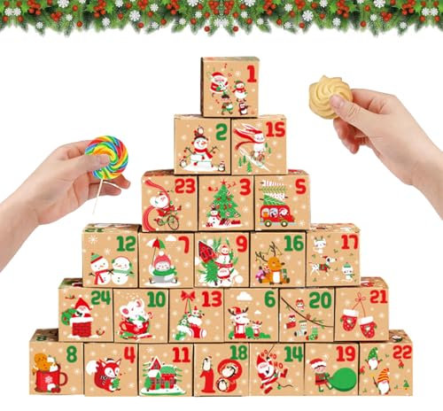 Calendario dell'Avvento 2024 con conto alla rovescia, calendario dell'Avvento riempibile, calendario dell'Avvento vuoto da riempire, scatola di carta per calendario dell'Avvento 24 giorni, calendario
