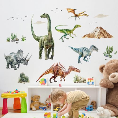 Supzone Wandtattoo Große Dinosaurier Diplodocus Wandaufkleber Dino Vulkan Tropische Pflanzen Wandsticker Jungenzimmer Wand Dekor für Kinderzimmer Babyzimmer Schlafzimmer