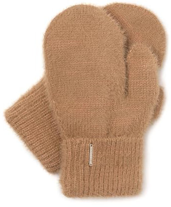 VIVISENCE Stilvolle Damen Winter Fausthandschuhe Mit Breitem Umschlag Hergestellt Aus Weichem Warme Garn Mit Fleece-Innenfutter Perfekt Für Herbst Und Winter, Karamellfarben,Einheitsgröße