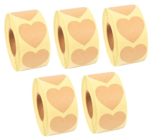 HOODANCOS 5 Rollen Partyanhänger Herz Kraftpapier Etiketten Liebe Klebeetiketten Applikationen Verzierungen Aufkleber Etiketten Geschenkaufkleber Kraftpapier Herzpapieraufkleber