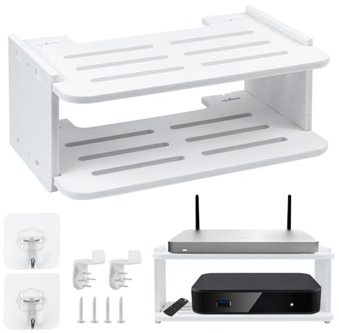 xiruiubao Porta Modem Parete,Porta Dvd da Parete,Mensola Tv,Porta Modem per Riporre Fotocamere, Spazi Verdi, Ornamenti, Telefoni Cellulari e Altoparlanti Intelligenti,Porta Wifi da Parete (Bianco)