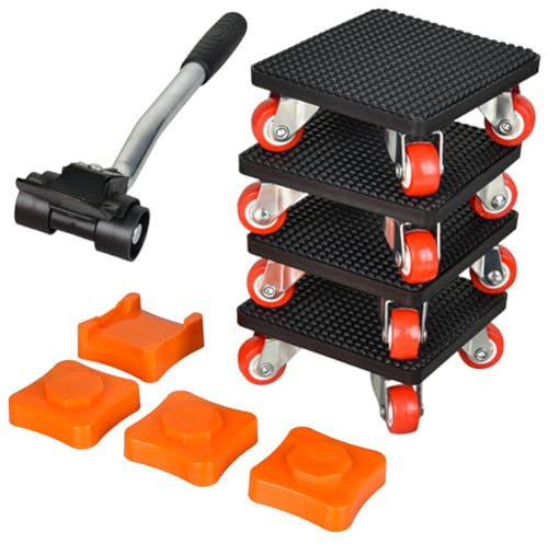 Möbel Transportroller Set, 4 Stück Möbel Gleitsystem, Schwerer Möbeltransporter mit Verlängerungsstange und 4 Möbelroller, 360 Grad drehbar möbeltransportrollen Umzugshelfer Werkzeugset zum Möbelumzug