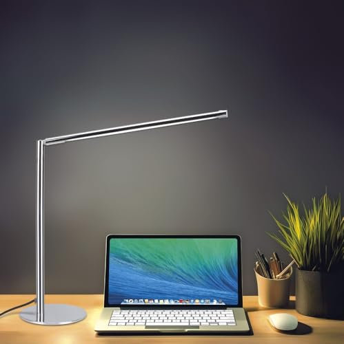 MeLiTec T186 LED-Schreibtischlampe – Dimmbar, 3 Lichtfarben, Memory-Funktion Farbe Chrom