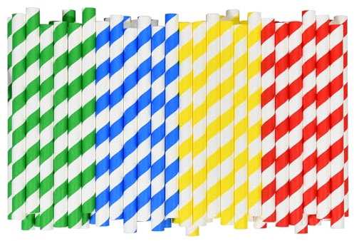 [10 mm Wide] Lives on Green 15 cm Extra Wide Paper Straws for Smoothies & Milkshakes - Colorful Stripes, 4-ply Thick Paper -100 Pieces