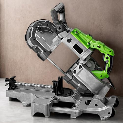 pealiritansemen Tragbare Werkstatt-Bandsäge, 4,7 Zoll Tiefschnitt-Bandsäge - 6-Gang, Metall-Kaltschnitt, Eingebautes LED-Licht, Abnehmbare, Verdickte Aluminiumbasis, 0-45° Schnittwinkel