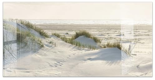 timalo Küchenbild aus Acrylglas modernes Wandbild Glasbild Deko Küche XXL Bild wie Glas | 100x50cm Stranddünen mit Meerblick – Natur, Sand, Küste, Nordsee Strand