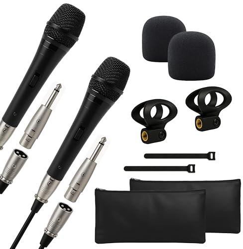 Bowens Dynamic Microphone 2-Pack – Wired Handheld XLR Mics with 15ft Cables, Professional Vocal Microphones for Singing, Karaoke, Podcasting, PA Systems, and Studio Recording Microfono