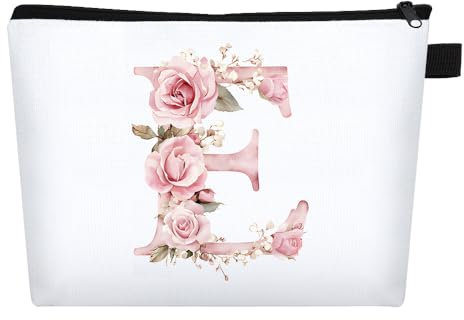 FIDWALL Kosmetiktasche Personalisiert A-Z, Schminktasche Klein für Frauen, Geburtstagsgeschenk für Frauen, Verlobung Brautjungfern Accessoires, Geschenk Freundin Geburtstag, Reiseetui Mädchen (E)
