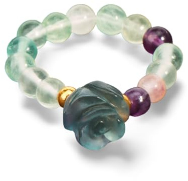 Ring Ringe Damen Bijouterie Herren Naturstein Rose Blume Ring Energie 5Mm Perlen Handgefertigte Geschnitzte Bergkristall Ringe Für Frauen Schmuck Fluorit