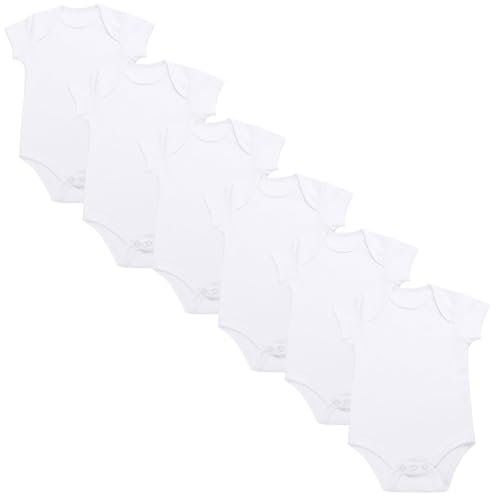Baby Bodysuits Cotton 6 Pack Short Sleeve White Vests Tops Boy Girl (White 6 Pack, 6-9 Months)