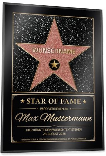 Papierschmiede® Hollywood Walk of Fame Stern | Personalisierte Urkunde zum Jubiläum | Geburtstag Geschenk oder zur Feier kleiner Siege „Star of Fame“ Geschenke für Männer und Frauen