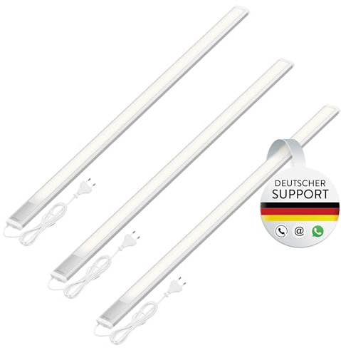 Oktaplex 3er Set Riva LED Unterschrankleuchte flach 90cm neutralweiß | 1150lm 15W 230V mit Schalter Küchenbeleuchtung Unterbaulampe silber