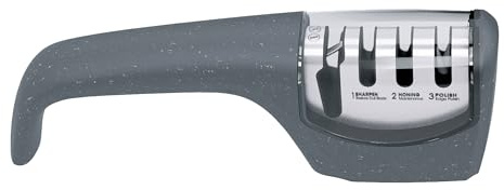 Zyliss Knife Sharpener 4 Slots for Sharpening Honing Polishing Non Slip | Compact Tool Sharpens Kitchen Knives Using Ceramic Sharpeners Can Sharpen Serrated Blades And Scissors Dust Cover Included