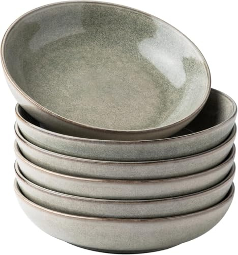 GBhome Large Pasta Bowls 22cm, Stoneware Deep Plates Set of 6, Scratch Resistant Serving Bowl, Modern Soup Noodle Bowls, Microwave AMD Dishwasher Safe