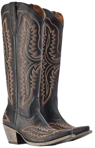 DASJKDI cowboy stövlar för kvinnor knähöga med kalv vintage western cowgirl klackade vardagsskor blockklack