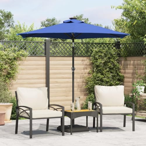 Parasol rectangulaire avec LED bleu azur en acier - 225 x 225 cm - Manivelle - Fonction d'inclinaison - Protection solaire pour l'extérieur - Auvent de terrasse - Protection UV - Voile d'ombrage