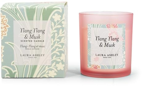 Laura Ashley Duftkerze im Glas (200g) | Ylang Ylang & Musk | Exklusive Kerze in Designer-Geschenkbox | Edler Raumduft & Deko