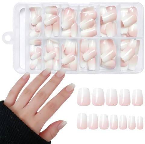 Tastetreasure 144 Stk. Press on Nails Kurz Set, Natürliche Ombre Babyboomer Künstliche Fingernägel, Kunstnägel zum Aufkleben mit Kleber und Feile für Damen Maniküre