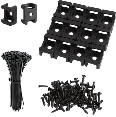 Bases para bridas 300 piezas de nailon negro con fijación por tornillo | Soportes tipo silla para fijar y guiar cables en paredes carcasas vehículos bancos de trabajo y superficies adecuadas