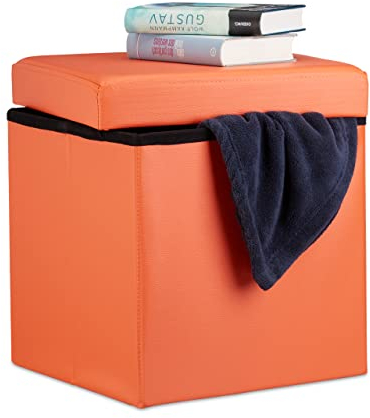 Relaxdays 10019043_708 Tabouret, Cuir, Orange, 38 x 38 x 38 cm