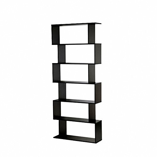Panana S Shape Storage Display 6 Shelves Room Divider Unit Chest Bookshelf Bookcase (Black)
