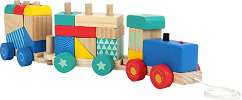 Small Foot 11128 Holzzug Steckspiel aus Holz, Ziehspielzeug mit Holzrädern