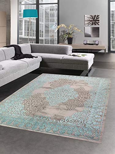 CARPETIA Teppich Wohnzimmerteppich Ornamente Vintage türkis grau Größe 120x170 cm