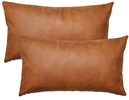 JOJUSIS Modern Leather Throw Pillow Covers for Couch Sofa Bed Set of 2 12 x 20 Inch 100% Faux Leather
