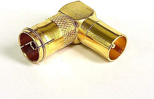 electrosmart Gold Plated 90 Degree Right Angle/Angled TV Aerial Cable/Coax Plug Lead Adaptor - Male Coax/Coaxial Plug to Female Coax/Coaxial Socket Connector
