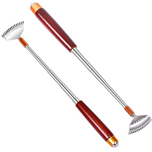Aznrszy Rückenkratzer, 2 Stück, Rückenkratzer für Damen, Herren, Erwachsene, ausziehbarer Holzgriff, 304 Edelstahl, breite Kralle, multifunktionale Massagerolle für Gesicht, Hals, Fuß