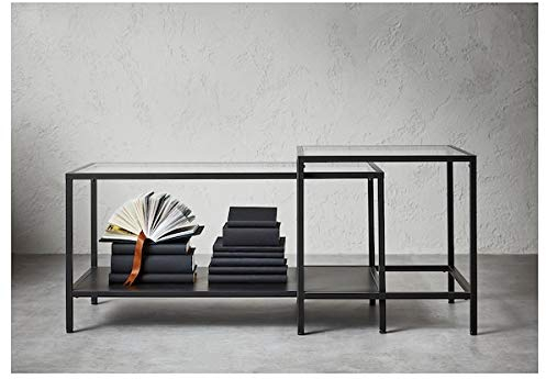 DiscountSeller VITTSJÖ Beistelltische, 2er Set, schwarzbraun, Glas, 90 x 50 cm, strapazierfähig und pflegeleicht, Couchtische, Couchtische, Beistelltische, Tische & Schreibtische, Möbel,