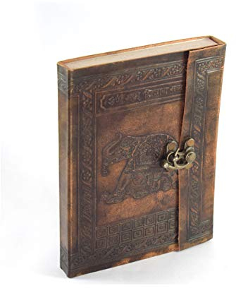 Leder-Notizbuch, Elefanten-Design, Symbol des Glücks, antikes handgefertigtes Ledergebundenes Tagebuch für Männer und Frauen, Reisetagebuch, Lederbuch, Skizzenbuch, 192 Seiten, 12.7 x 17.8 cm