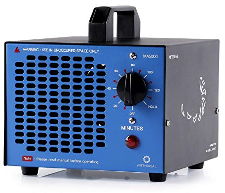 Airthereal MA5000 5.000 mg/h. Generador de ozono comercial eliminador olores, purificador aire ozono, dispositivo con temporizador para habitaciones, humo, coches y mascotas, metal, color azul