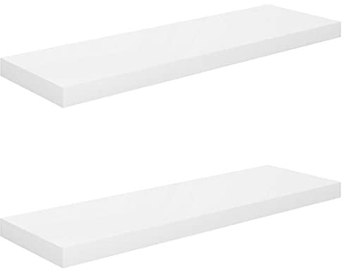 vidaXL 2X Wandregal Schwebend Hängeregal Wandboard Bücherregal Regalbrett Schweberegal CD DVD Regal Dekoregal Hochglanz-Weiß 80x23,5x3,8cm MDF