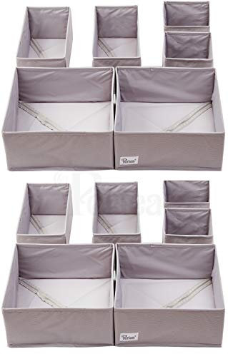 Periea UK Drawer Organiser Divider Pack of 12 Foldable Drawer Organisers (Light Grey, Premium)