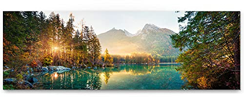 BilderKing Wandbild Wasserfall Hintersee Bayern - 150cm x 50cm Alu-Dibond 3mm weiß + Rückrahmen