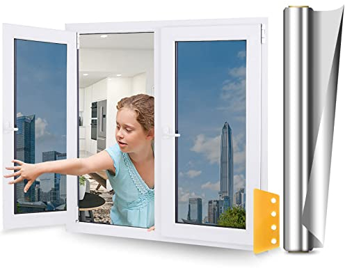 Fensterfolie Sonnenschutz Selbstklebend,NEEMOSI Sonnenfolie Fenster Innen für Wärmeisolierung, 99% UV-Schutz und Sichtschutz, Fensterfolie Blickdicht(Silber,40 * 200cm